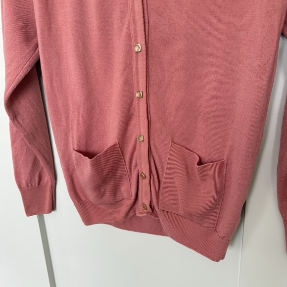 Edinburgh Washable Lambswool V Neck Cardigan SM Dusty Rose Golf Preppy Grandpa - Picture 4 of 9
